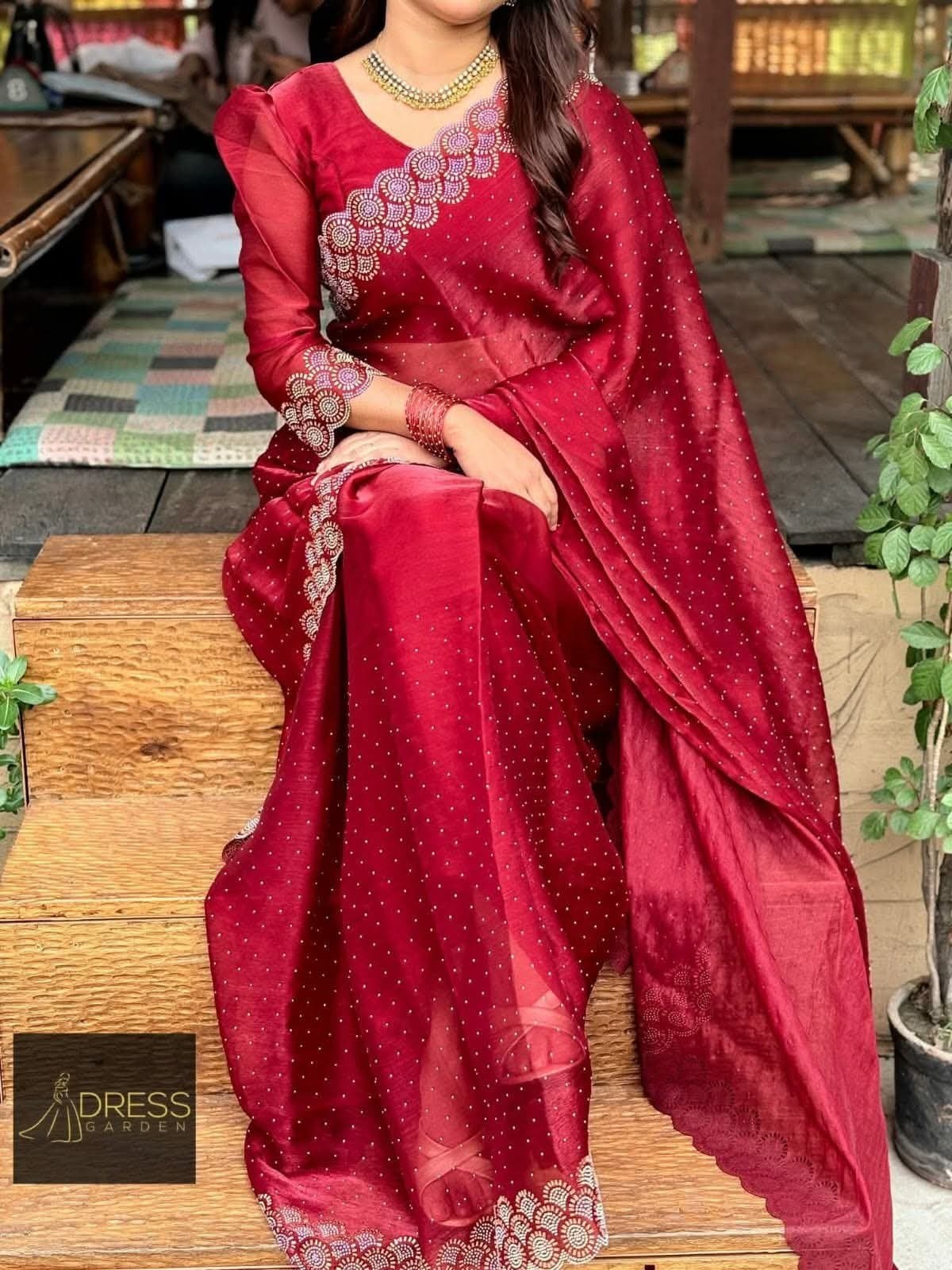🌸 Pure Georgette Stone Work Saree 🌸 thumbnail 5
