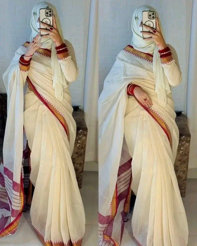 সাদা শাড়ি কম্বো সেট thumbnail 2