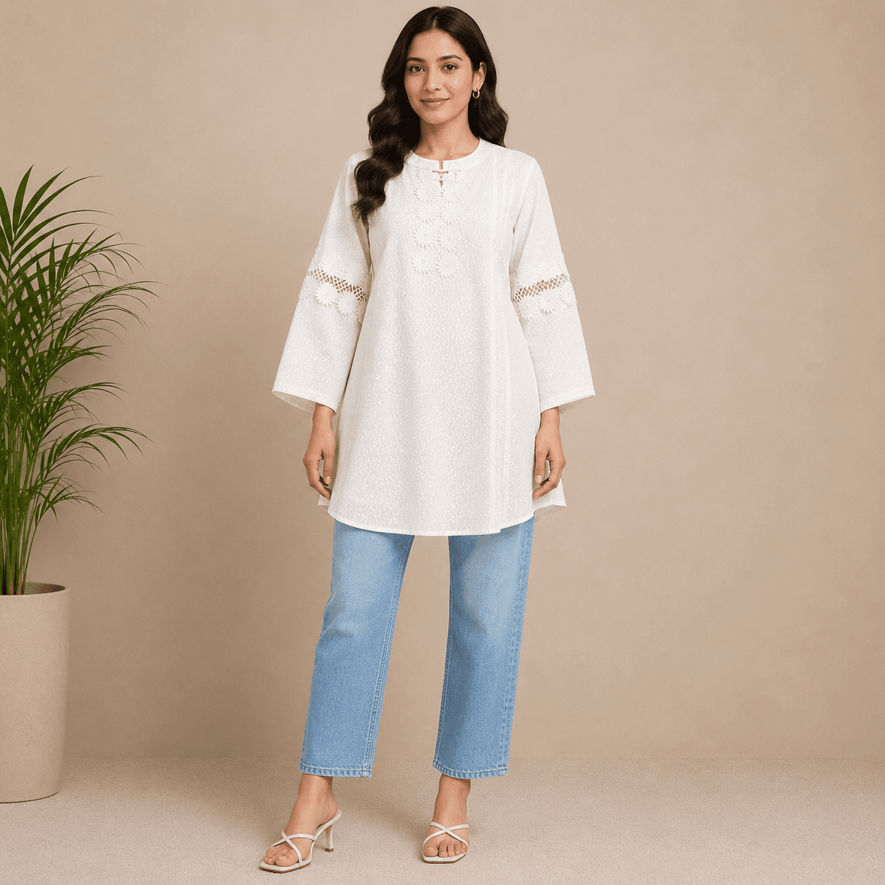 Chikankari Short Top for Women - White thumbnail 1