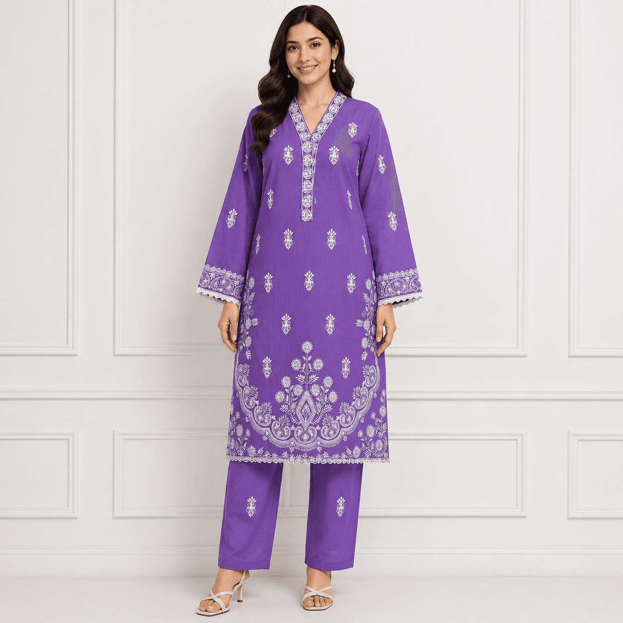 Aarong Cotton Embroidered Two Piece Set - Purple thumbnail 1