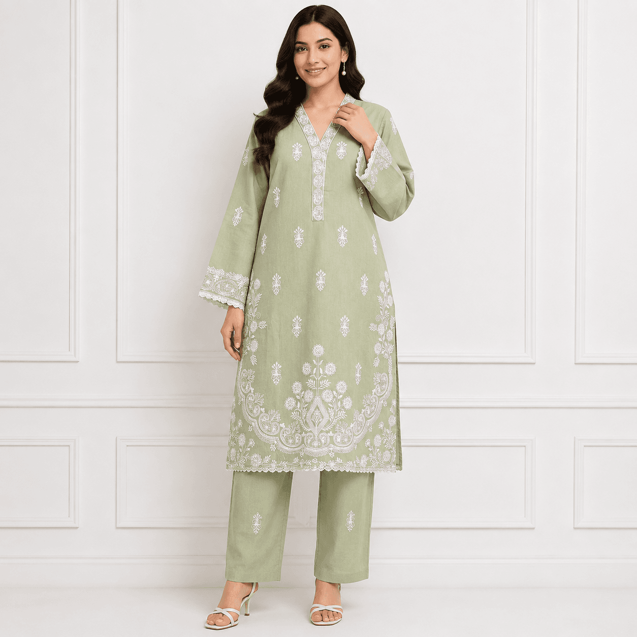 Aarong Cotton Embroidered Two Piece Set - Clay Ash thumbnail 1