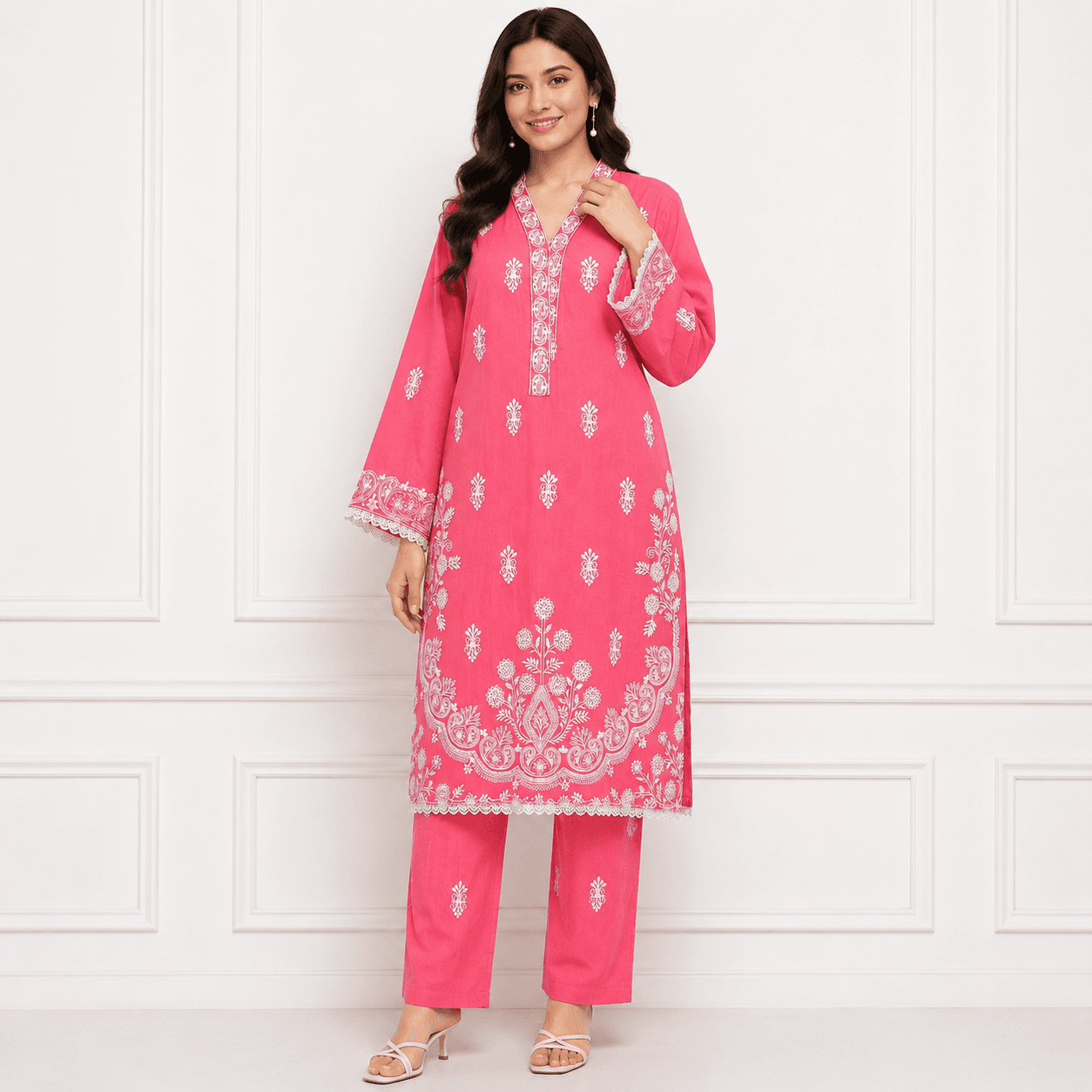 Aarong Cotton Embroidered Two Piece Set - French Rose thumbnail 1
