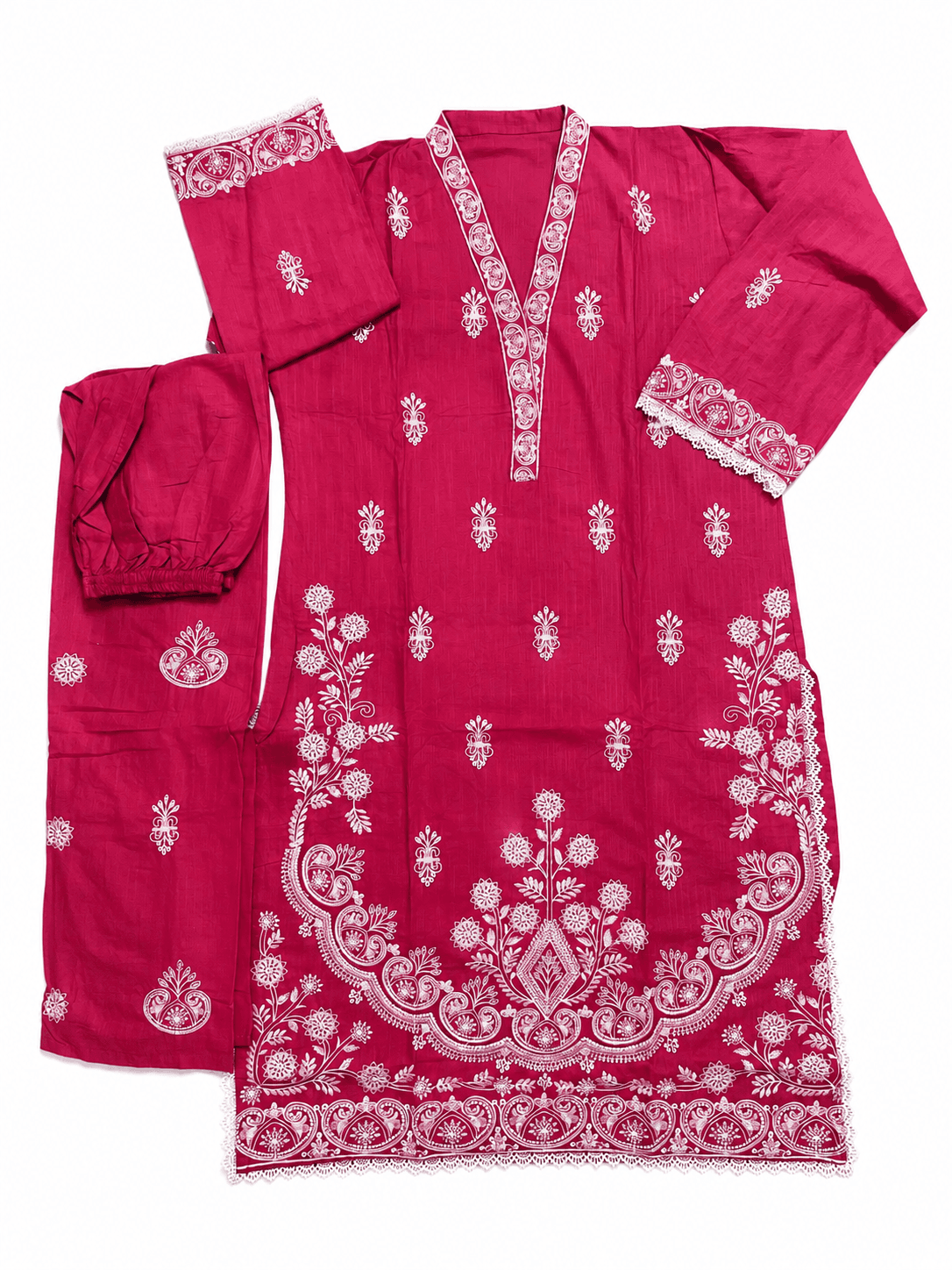Aarong Cotton Embroidered Two Piece Set - Cherry Pink thumbnail 2