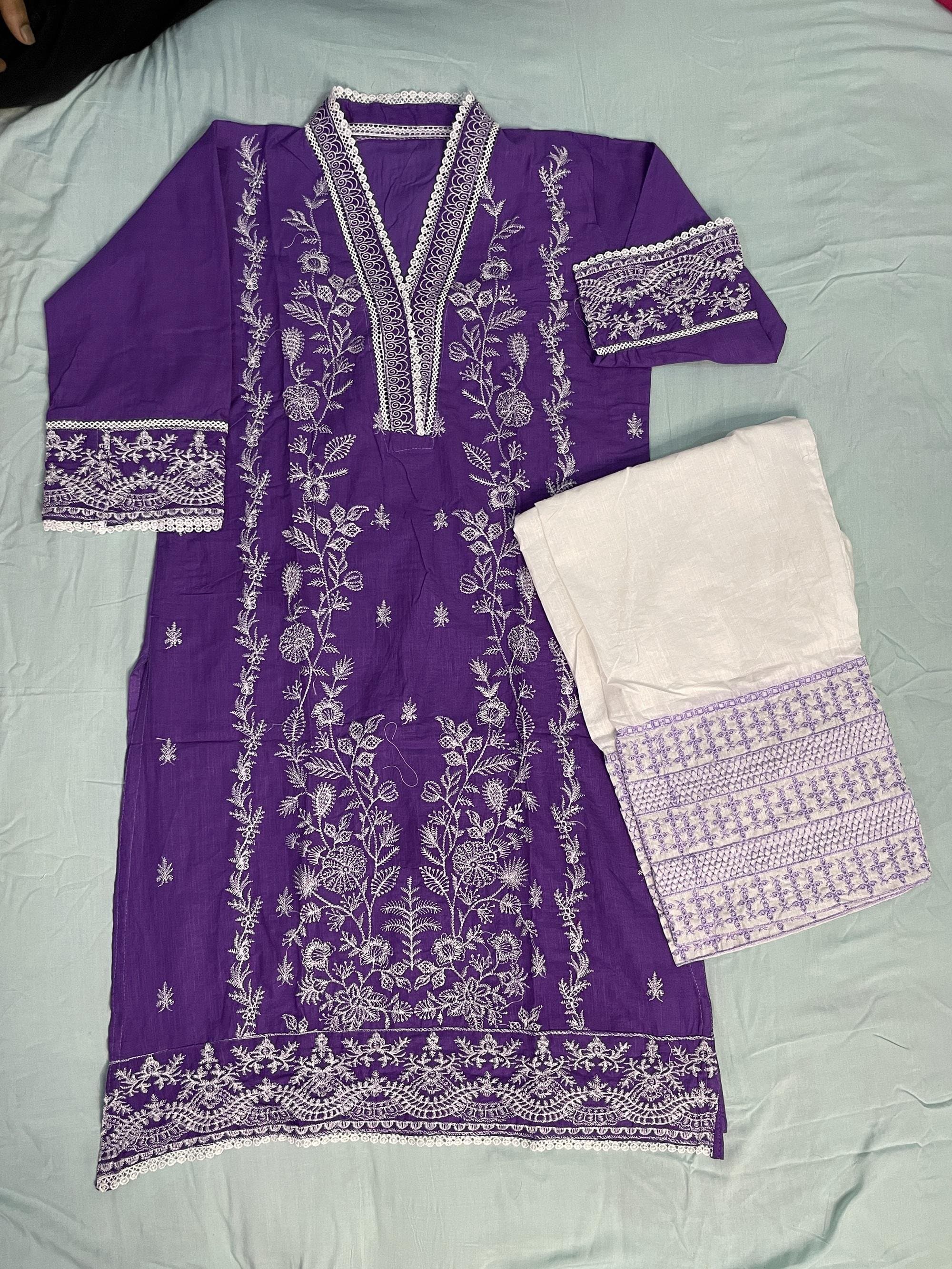 Cotton Embroidered Two Piece Set for Women - Grape Purple thumbnail 2