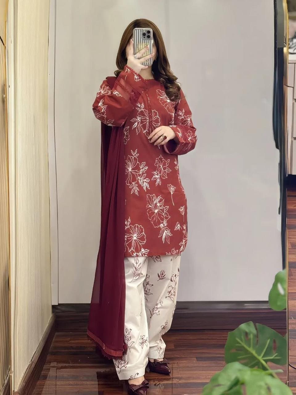Cotton Three piece dress with skin Print thumbnail 2