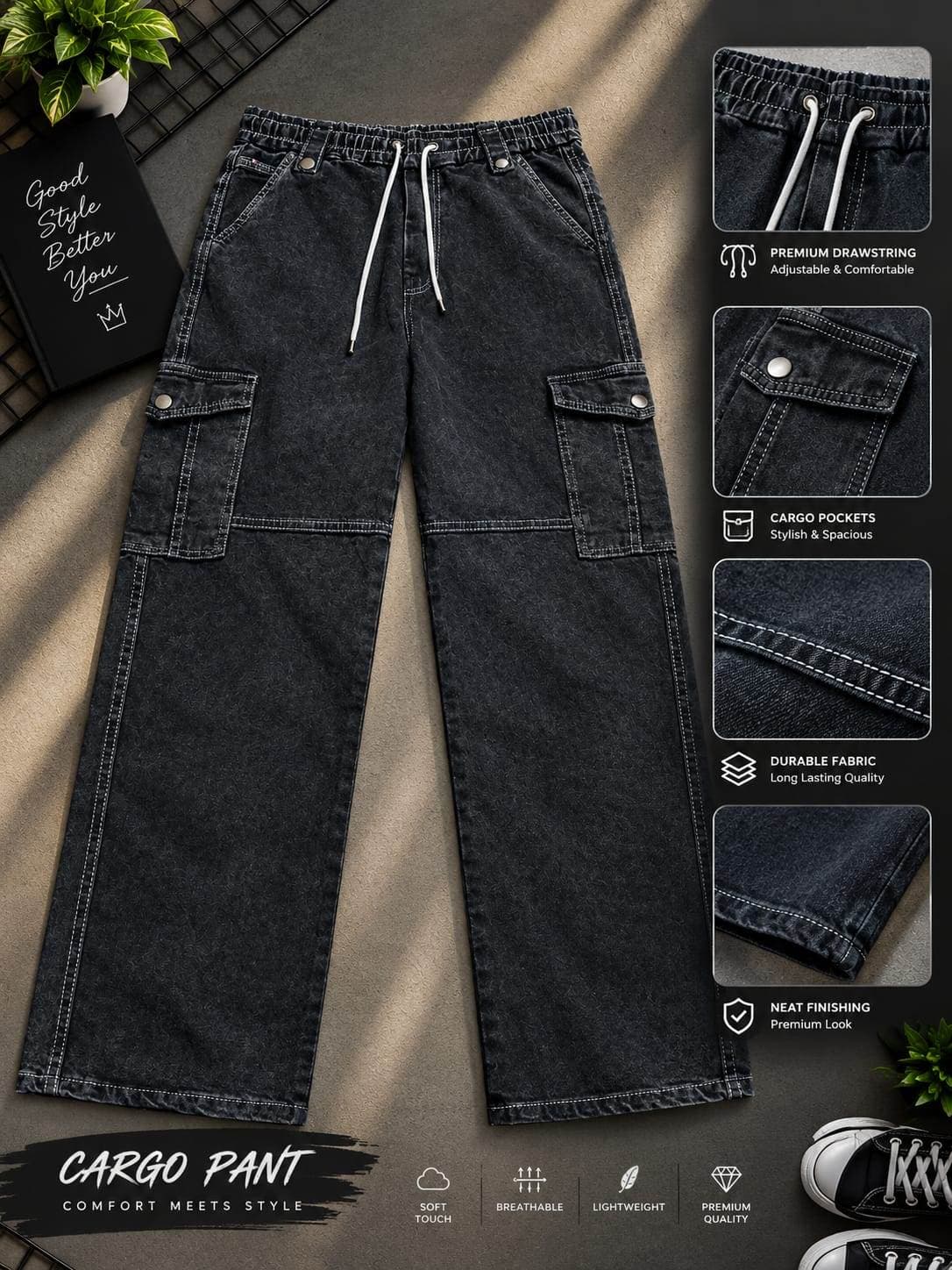 6 Pocket Cargo Denim Baggy Pant