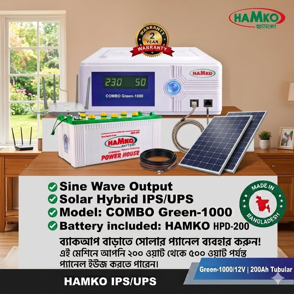 HAMKO COMBO Green-1000 Solar Hybrid IPS/UPS Package with HAMKO HPD-200 Battery thumbnail 1