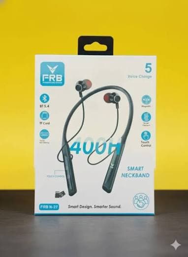 FRB N27 [ 400 ঘন্টা ] Standby Time Wireless Neckband Bluetooth 5.3 Earphone 5 Voice Changer Mode TF  thumbnail 1