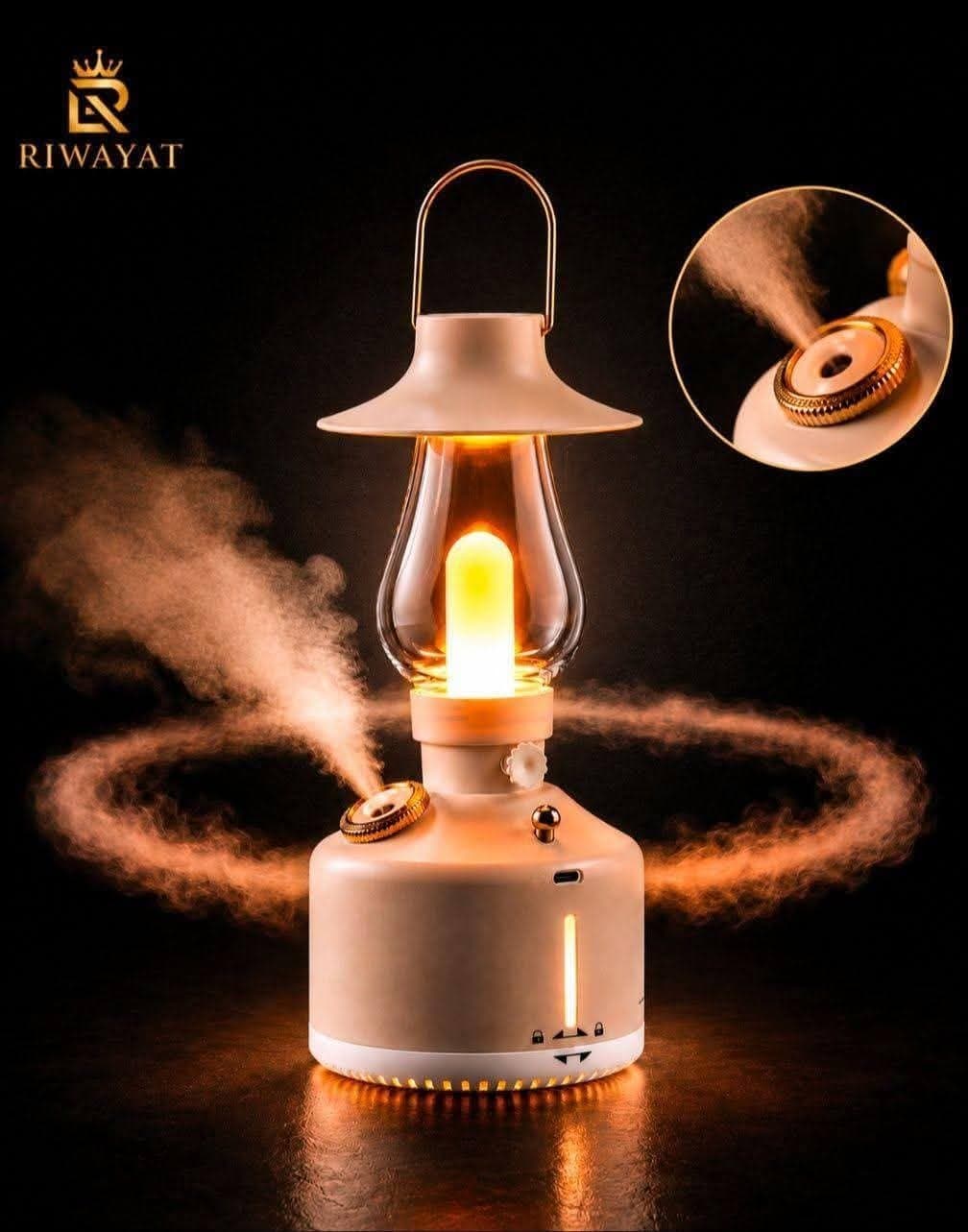 Wireless Air Humidifier Camping Lamp Aromatherapy Diffuser with LED Light USB Chargeable Retro Kerosene Lamp Mist Maker for Home thumbnail 1