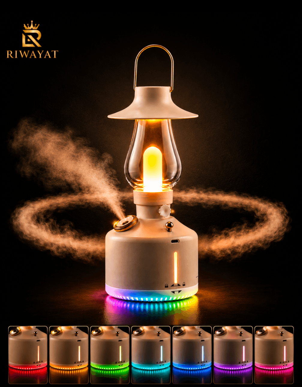 Wireless Air Humidifier Camping Lamp Aromatherapy Diffuser with LED Light USB Chargeable Retro Kerosene Lamp Mist Maker for Home thumbnail 3