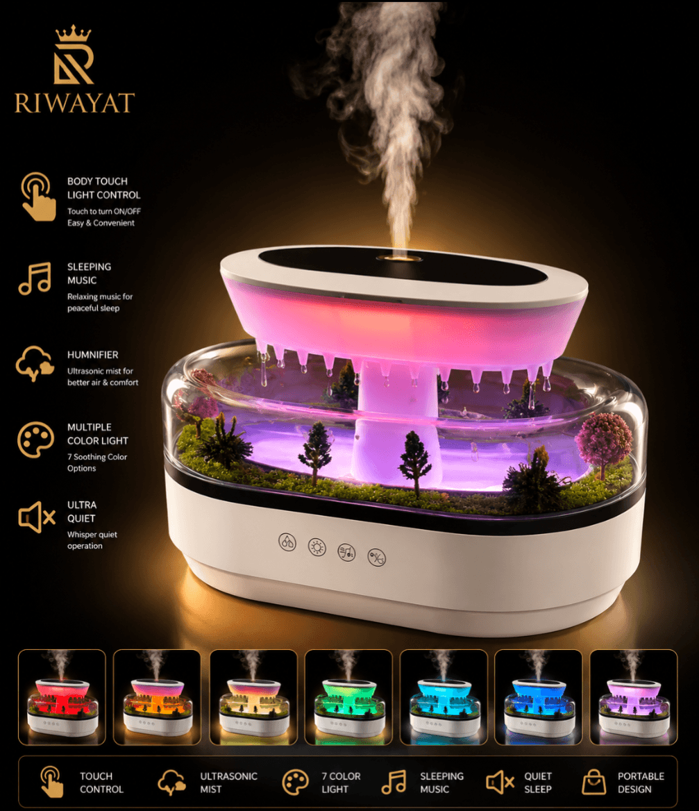 Rain Cloud Aroma Diffuser Small Air Humidifiers Water Drip Micro Landscape Essential Oils Ultrasonic Diffuser With 7 Night Light Landscape thumbnail 2