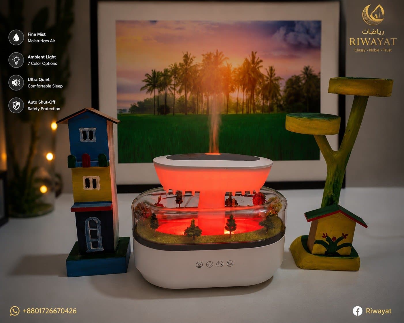 Rain Cloud Aroma Diffuser Small Air Humidifiers Water Drip Micro Landscape Essential Oils Ultrasonic Diffuser With 7 Night Light Landscape thumbnail 5