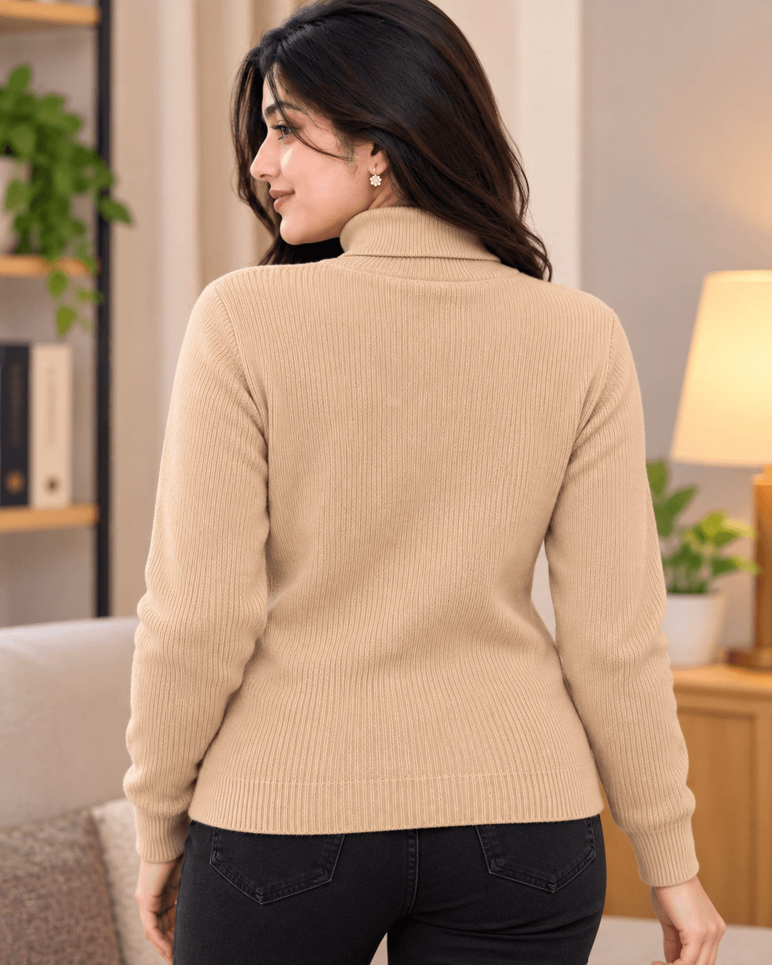 Women’s Beige Ribbed Turtleneck Sweater thumbnail 2