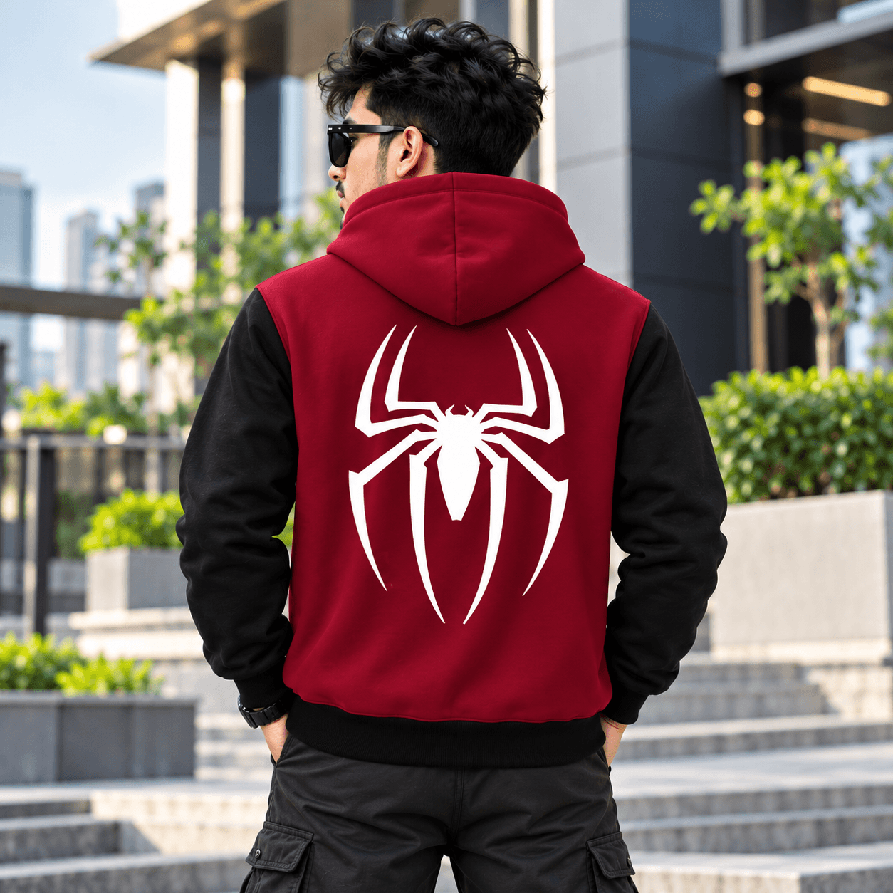 Premium Spider Hoodie for Men – Maroon & Black | DR Fashion thumbnail 2