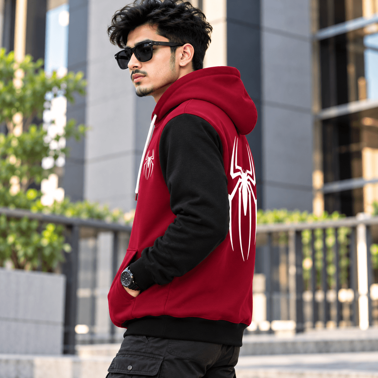 Premium Spider Hoodie for Men – Maroon & Black | DR Fashion thumbnail 3