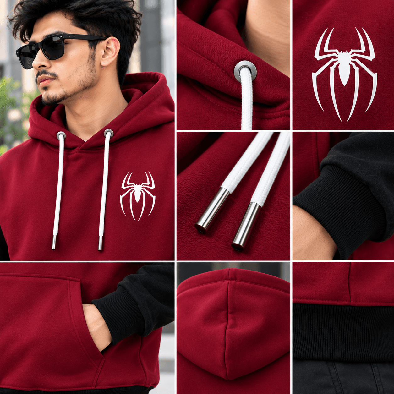 Premium Spider Hoodie for Men – Maroon & Black | DR Fashion thumbnail 5