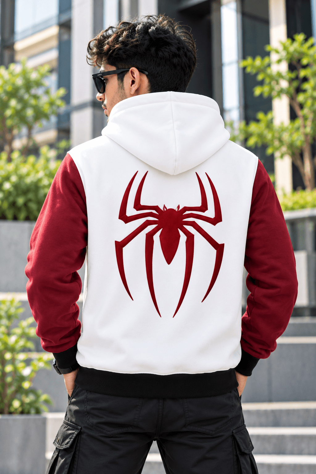 White & Maroon Spider Hoodie for Men – DR Fashion thumbnail 2
