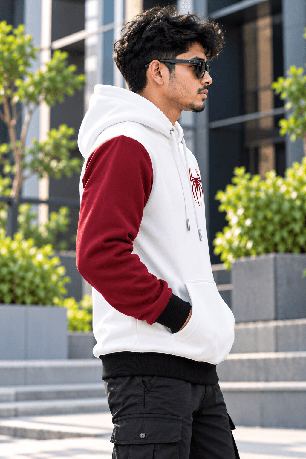 White & Maroon Spider Hoodie for Men – DR Fashion thumbnail 3