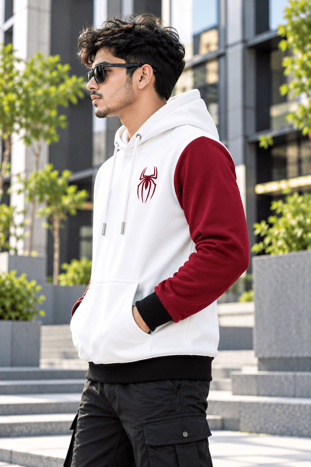 White & Maroon Spider Hoodie for Men – DR Fashion thumbnail 4