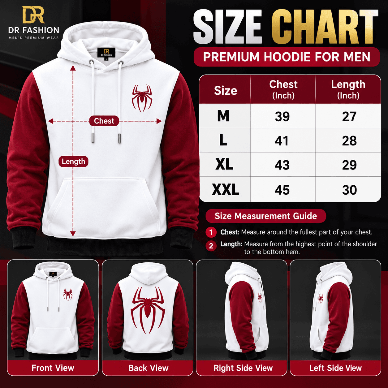 White & Maroon Spider Hoodie for Men – DR Fashion thumbnail 6