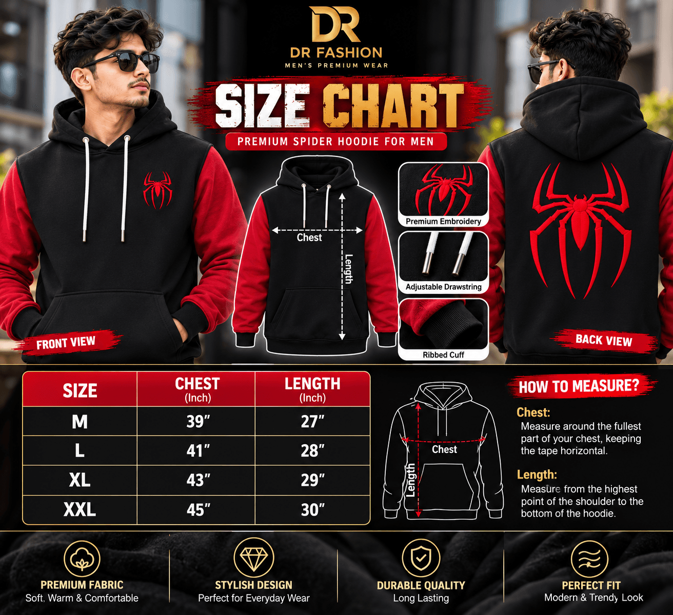 Black & Red Spider Hoodie for Men – DR Fashion thumbnail 6