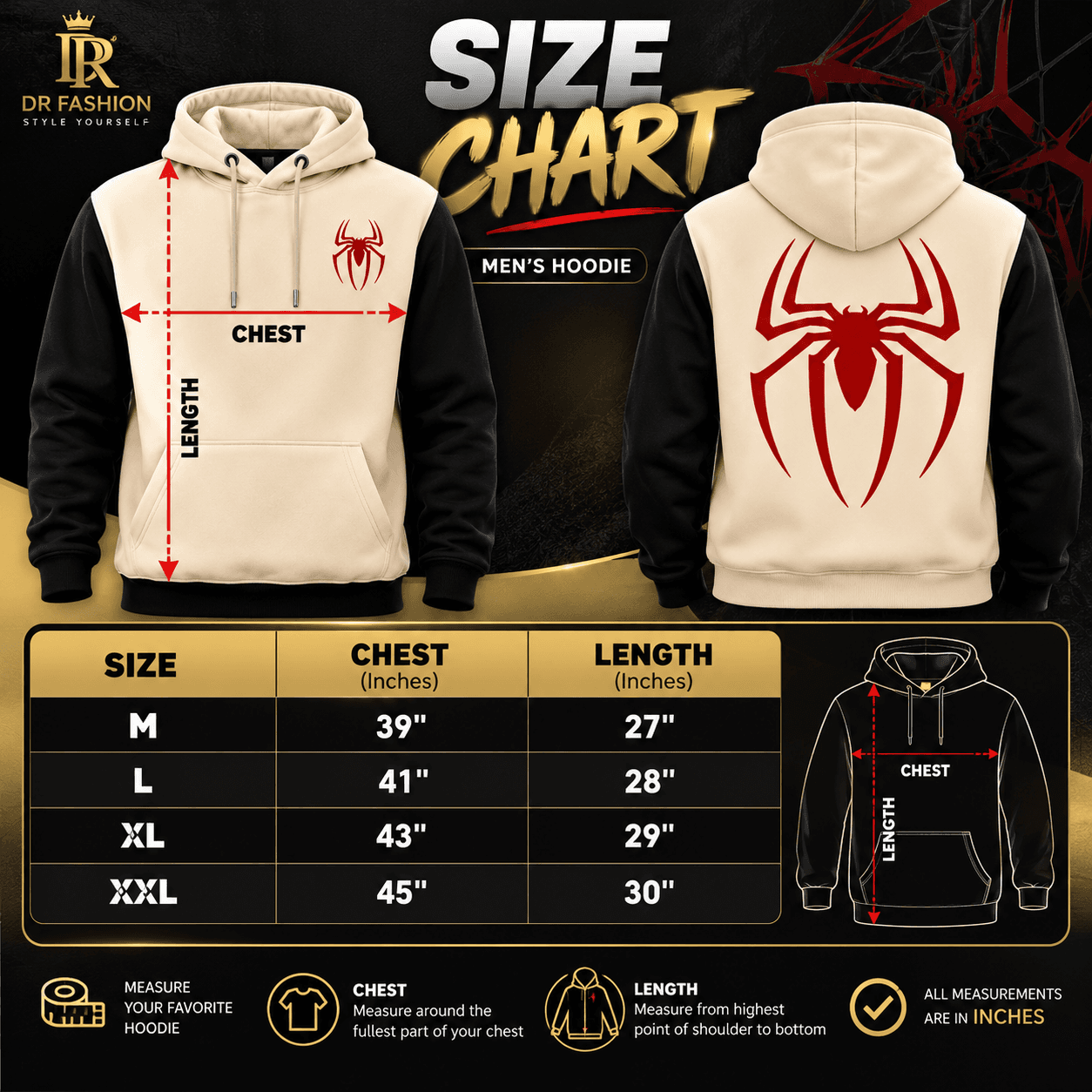 Cream & Black Spider Hoodie for Men – DR Fashion thumbnail 6