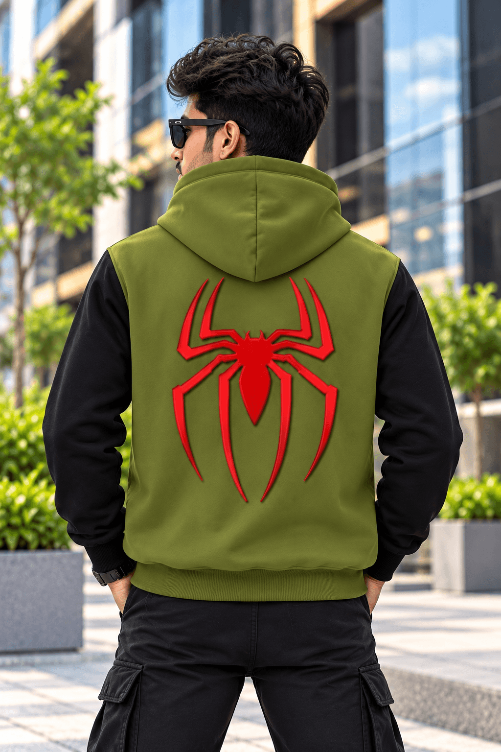 Olive Green & Black Spider Hoodie for Men – DR Fashion thumbnail 2