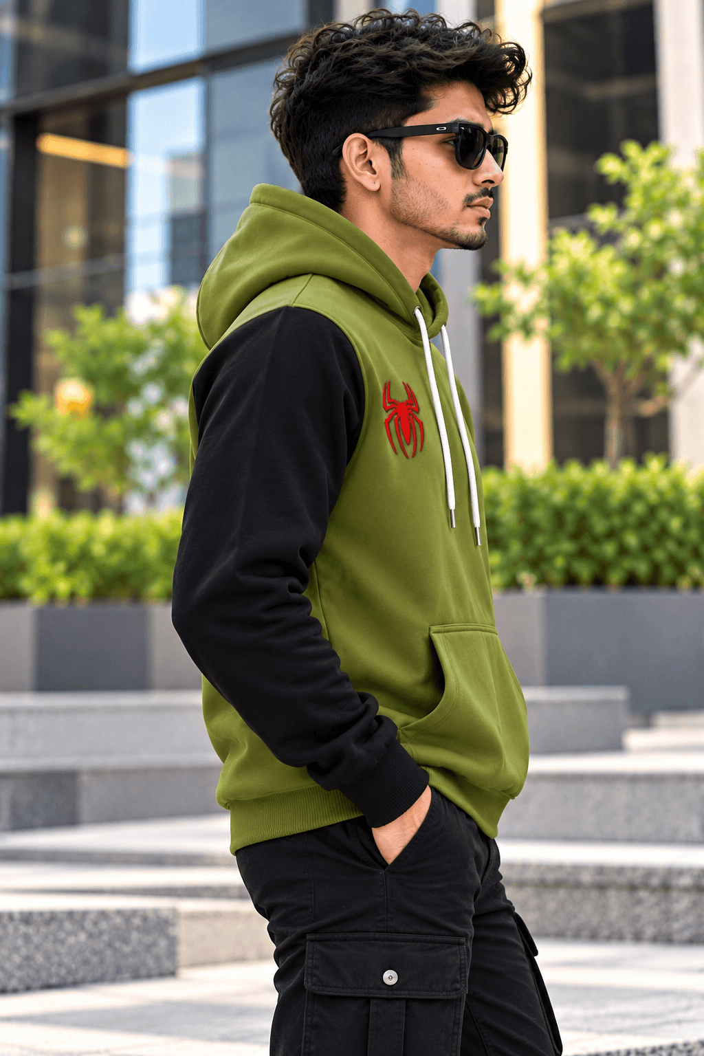 Olive Green & Black Spider Hoodie for Men – DR Fashion thumbnail 3