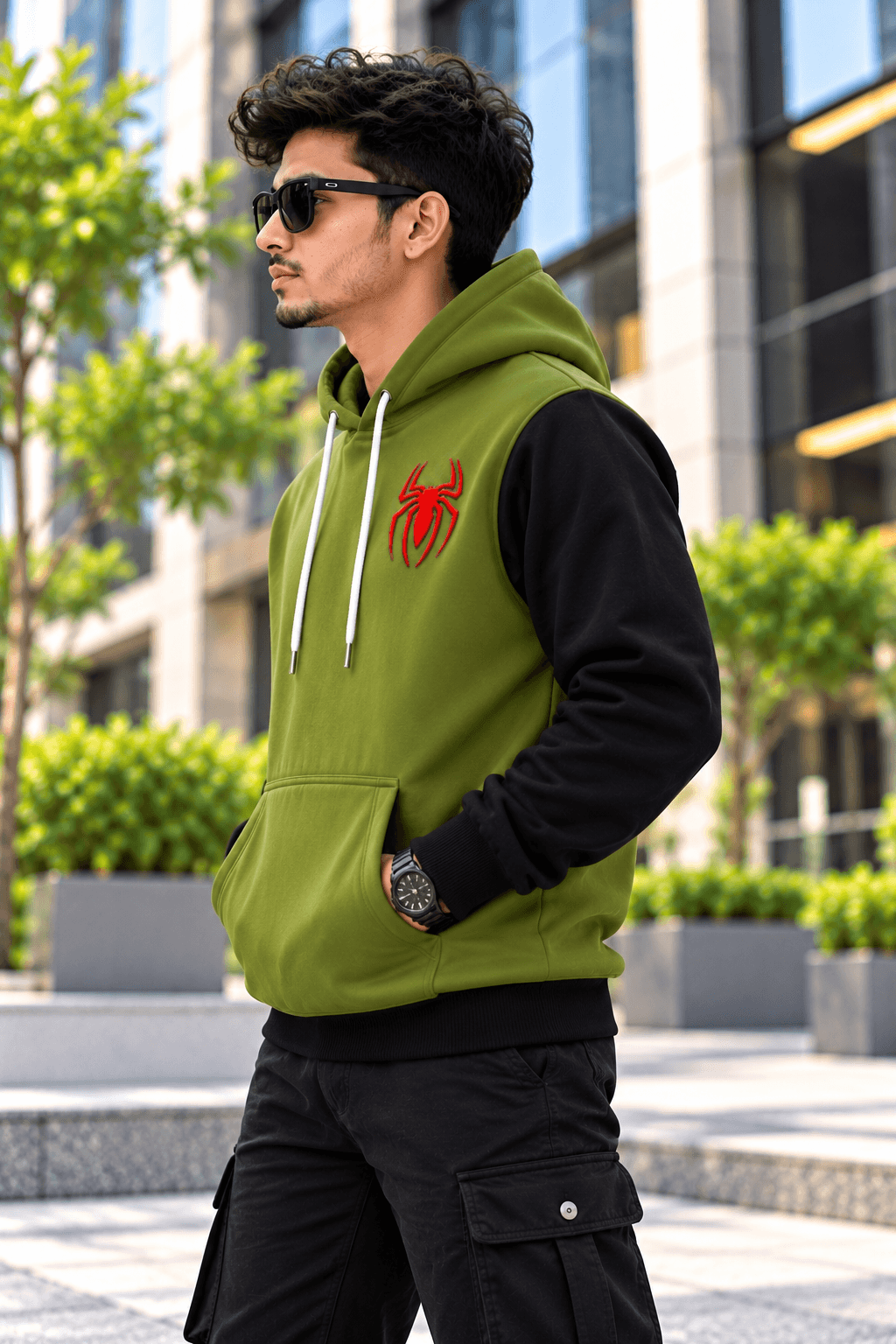 Olive Green & Black Spider Hoodie for Men – DR Fashion thumbnail 4