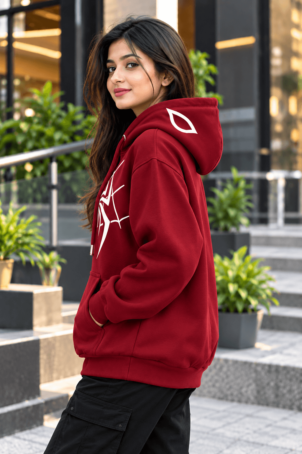 Women’s Burgundy Spider Hoodie – DR Fashion thumbnail 3