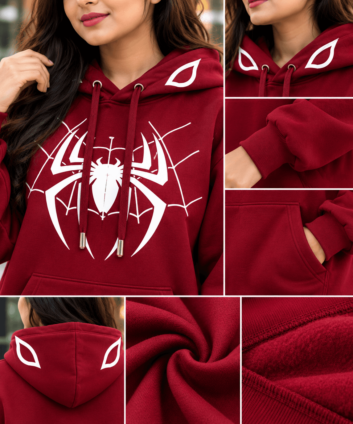 Women’s Burgundy Spider Hoodie – DR Fashion thumbnail 5