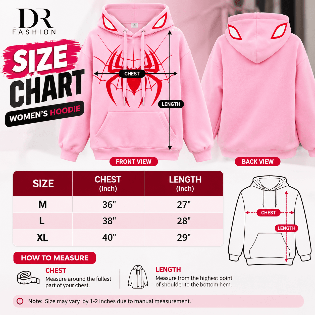 Women’s Pink Spider Hoodie – DR Fashion thumbnail 6