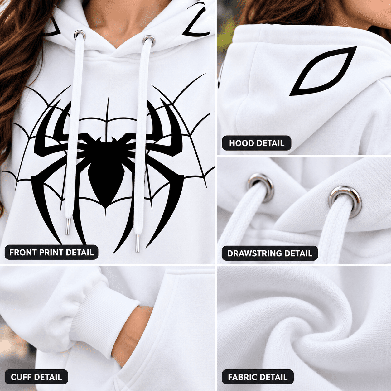 Women’s White Spider Hoodie – DR Fashion thumbnail 5