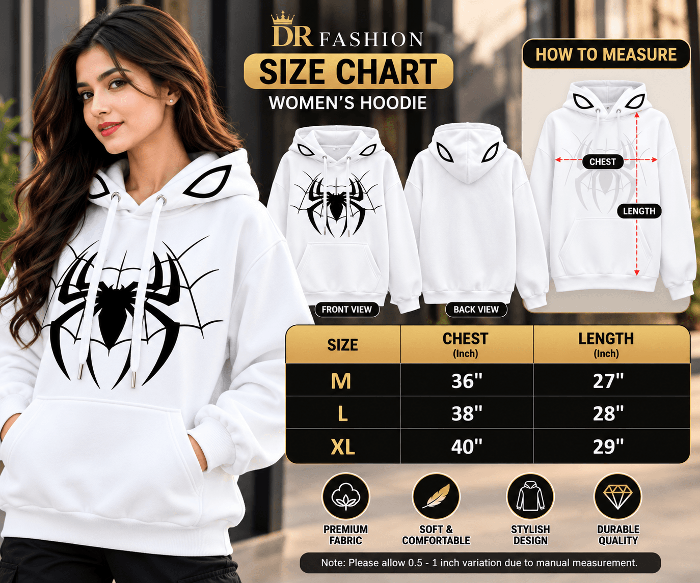 Women’s White Spider Hoodie – DR Fashion thumbnail 6