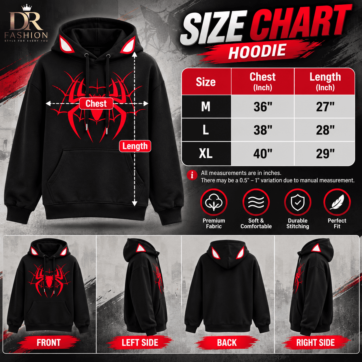 Women’s Black Spider Hoodie – DR Fashion thumbnail 6