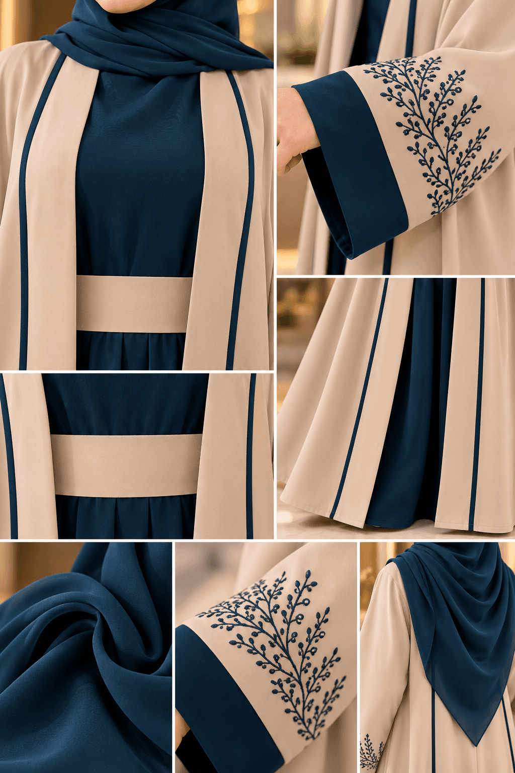 Turkish Embroidery Borkha with Hijab – Beige & Teal | DR Fashion Women thumbnail 5