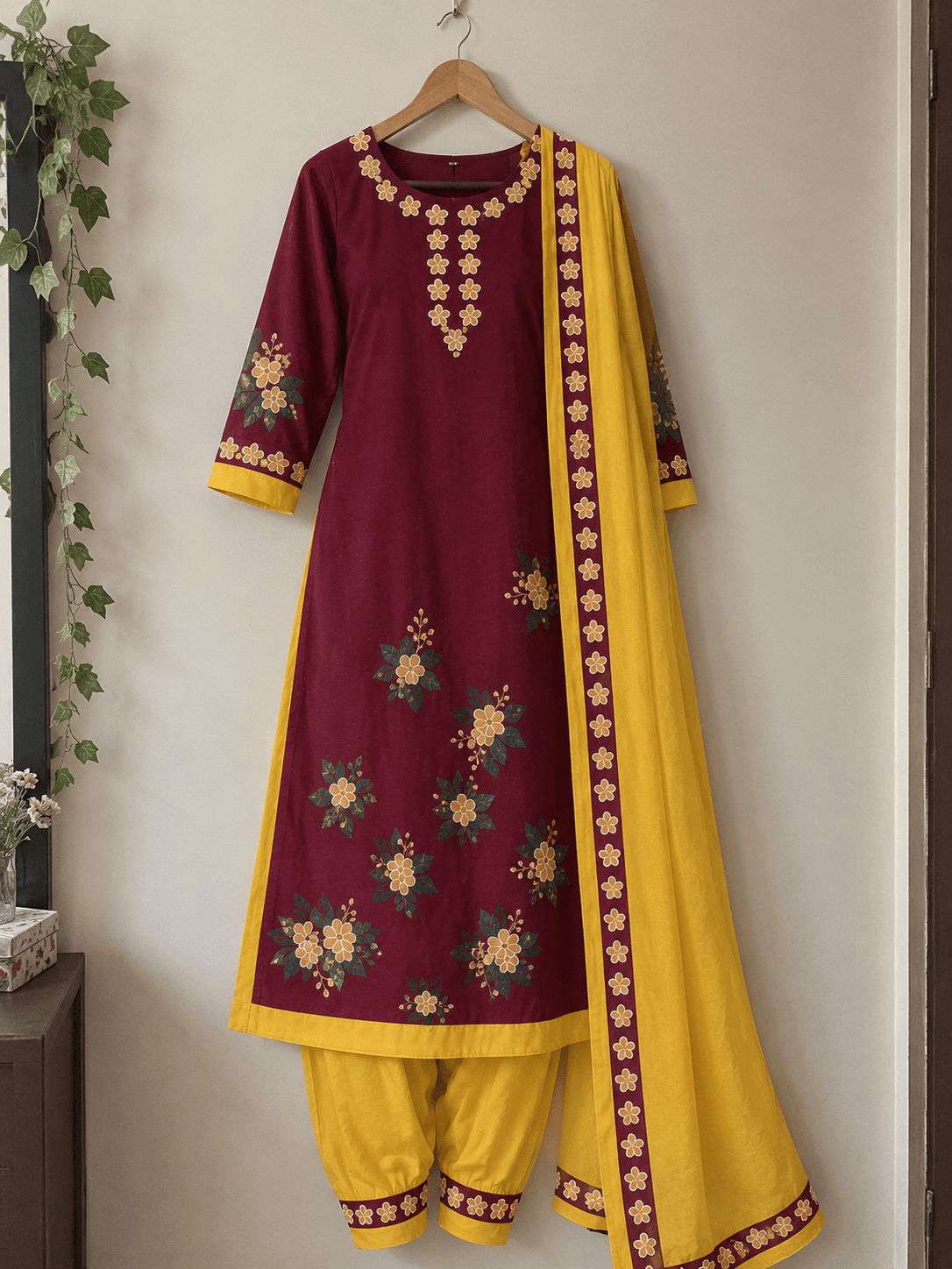 Hand Painted Floral Salwar Kameez Set🌺 thumbnail 1