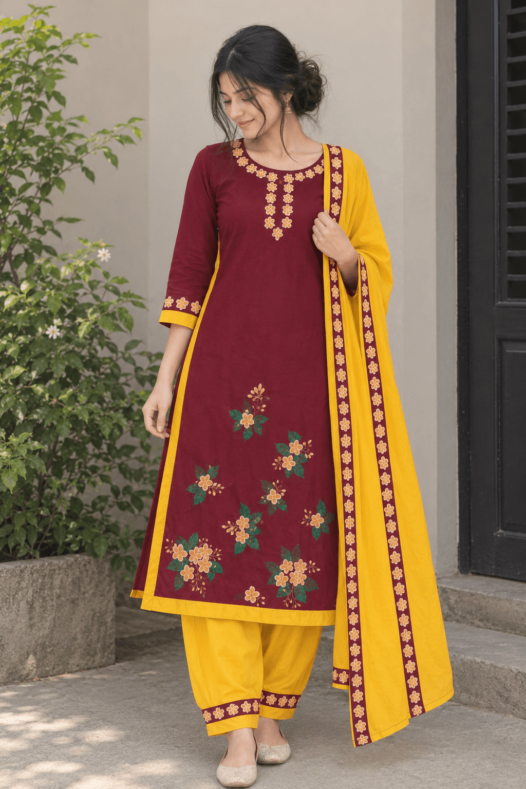 Hand Painted Floral Salwar Kameez Set🌺 thumbnail 2