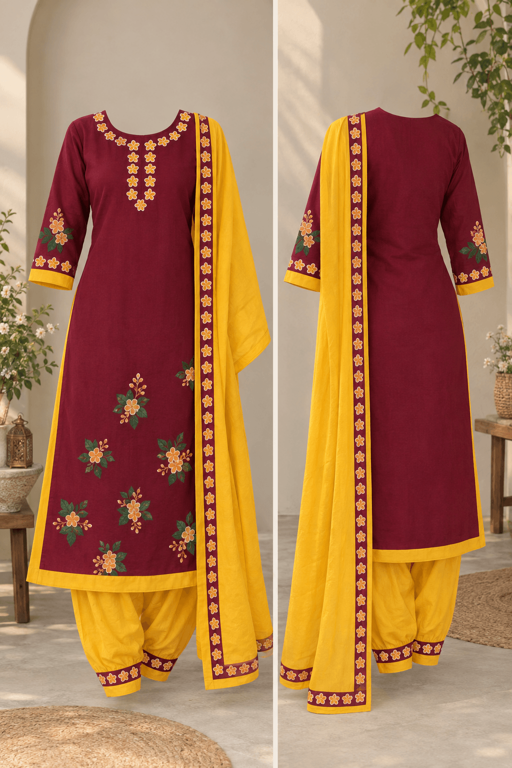 Hand Painted Floral Salwar Kameez Set🌺 thumbnail 3