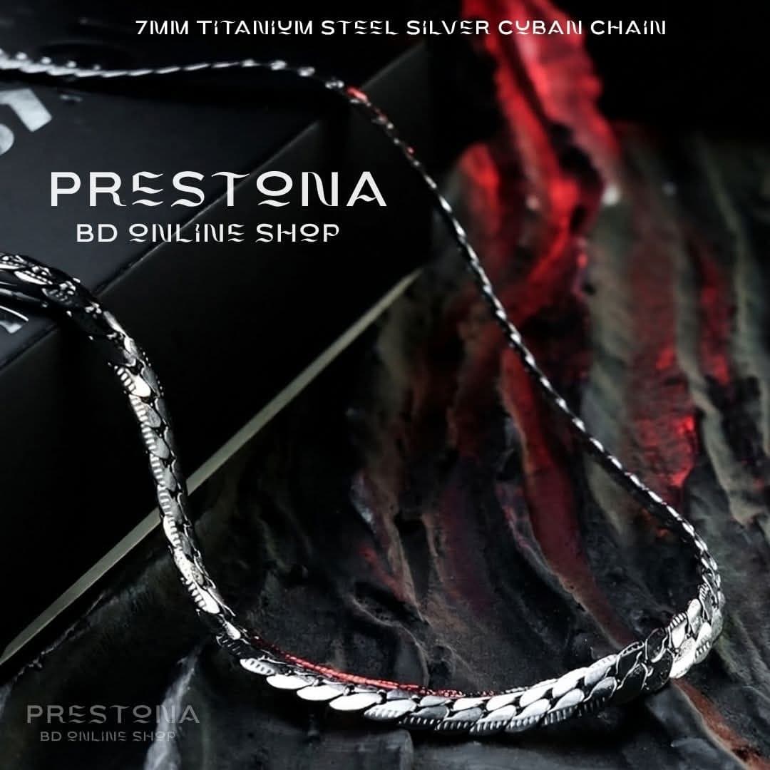7mm Titanium Steel Silver Cuban Chain