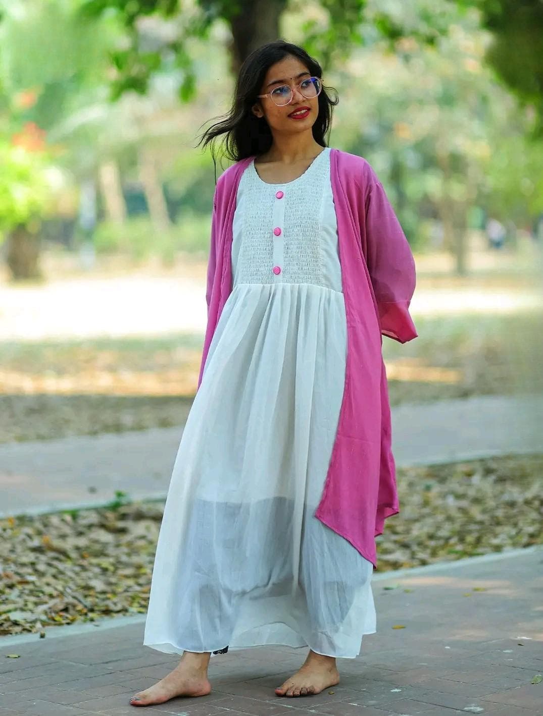 Elegant White Grown With Pink Shrug for Women