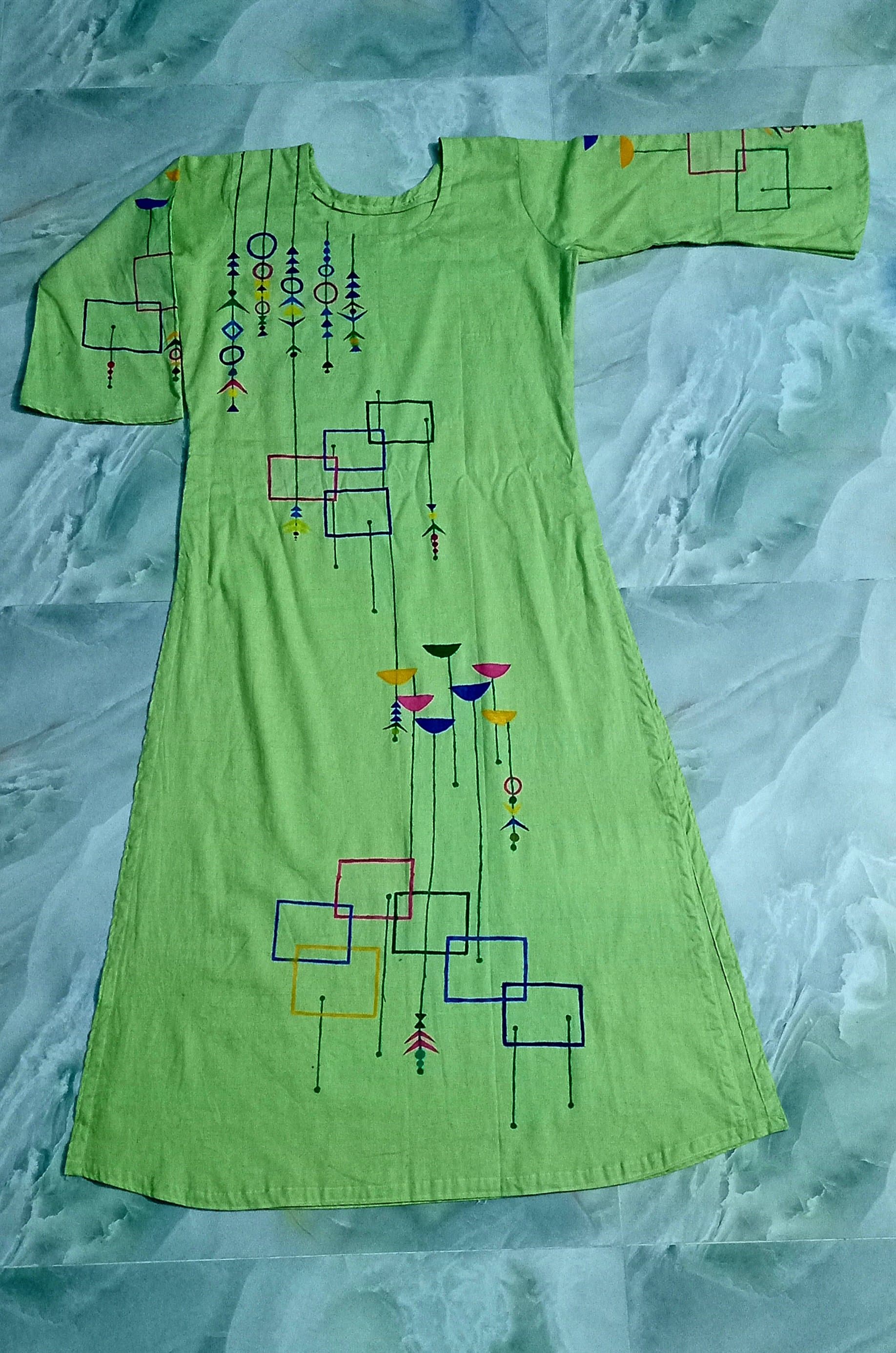 Hand-Painted Green Floral Kurti