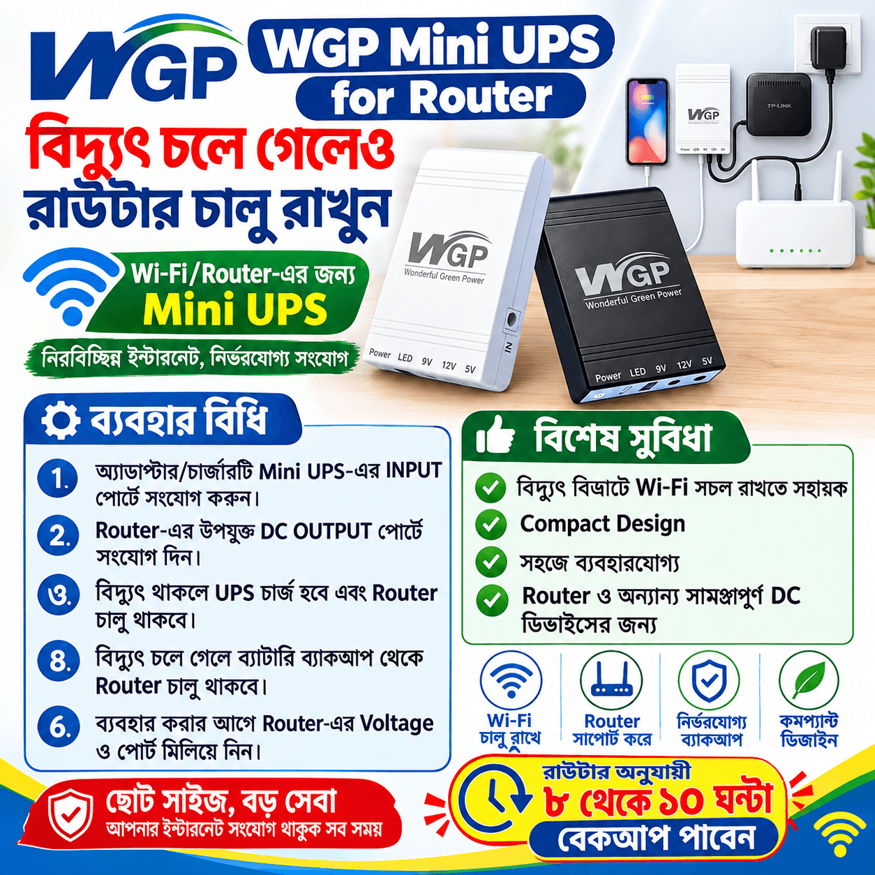 WGP Mini UPS for Router – 6- 8 Hours Backup