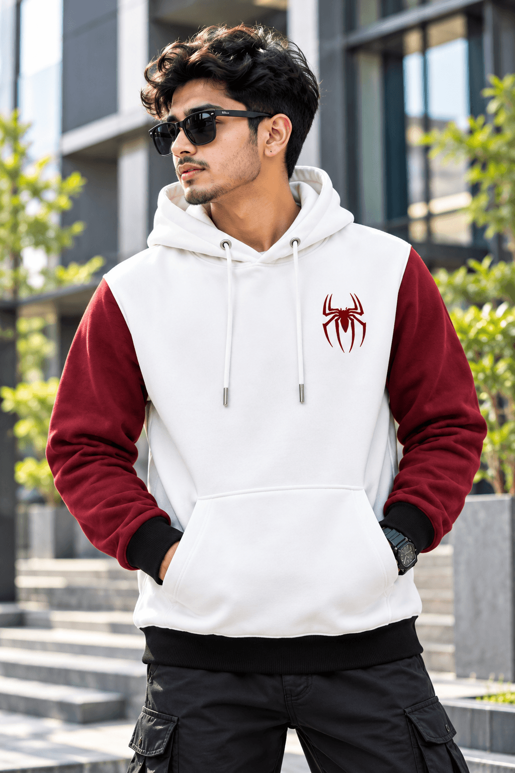 White & Maroon Spider Hoodie for Men – DR Fashion