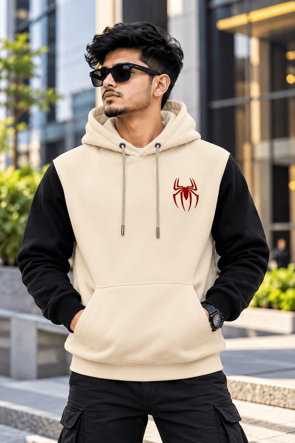 Cream & Black Spider Hoodie for Men – DR Fashion