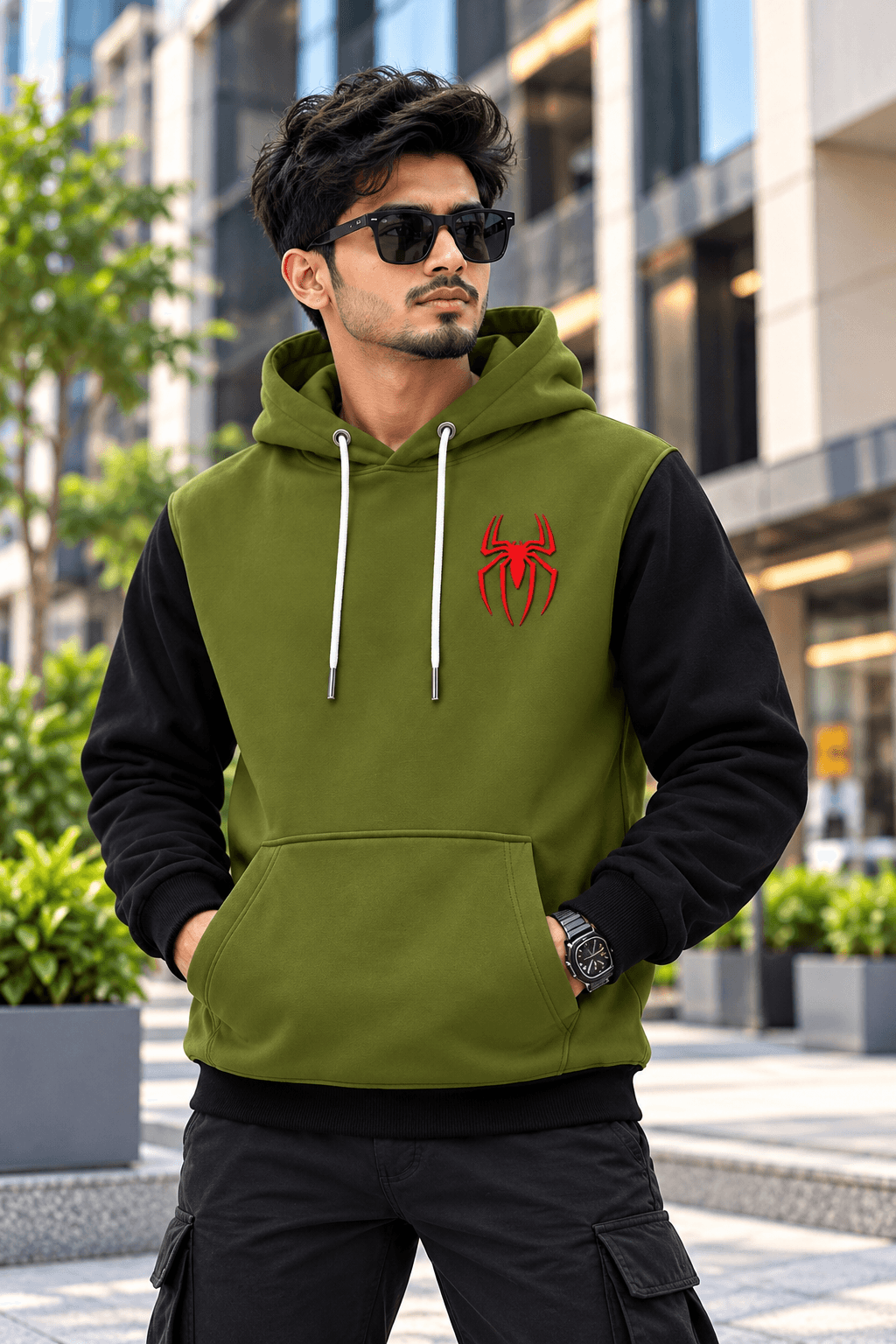 Olive Green & Black Spider Hoodie for Men – DR Fashion