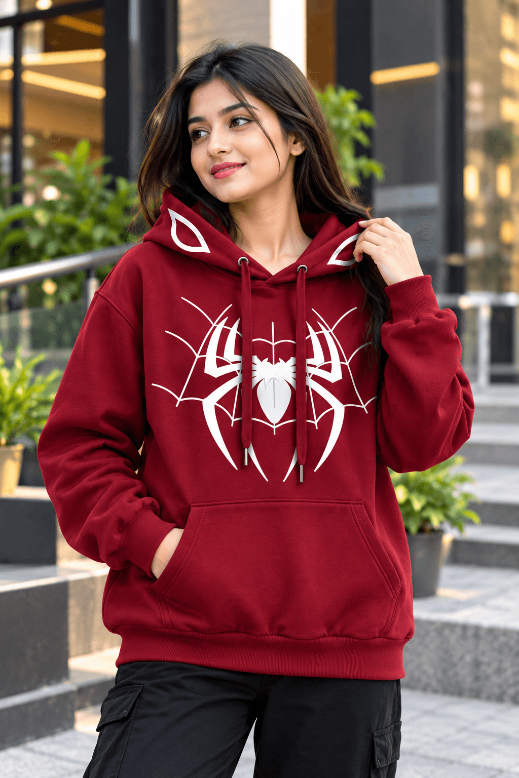 Women’s Burgundy Spider Hoodie – DR Fashion